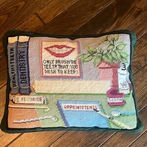 Vintage embroidered dental themed green velvet pillow with insert 16” x …
